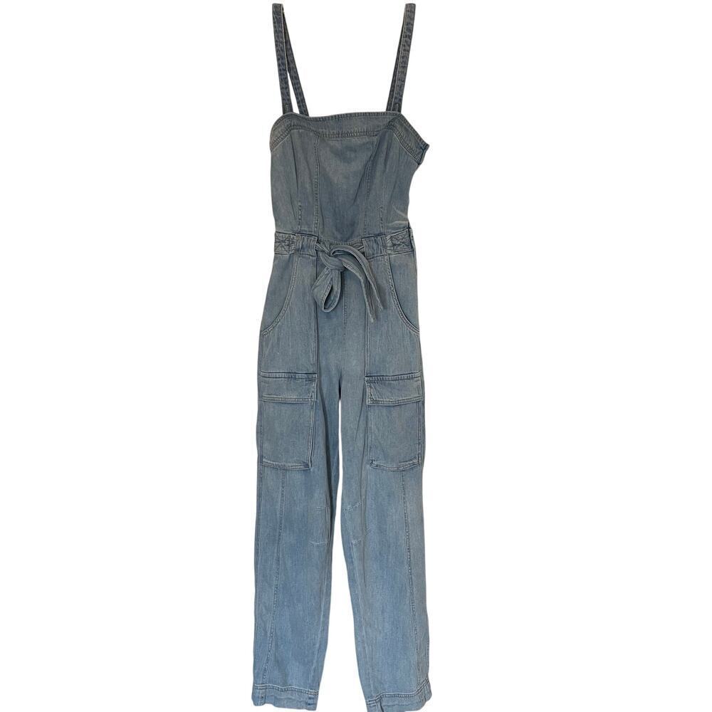 Free People Women's West Denim Utility Jumpsuit OB1160882 Mirage Blue Size Small